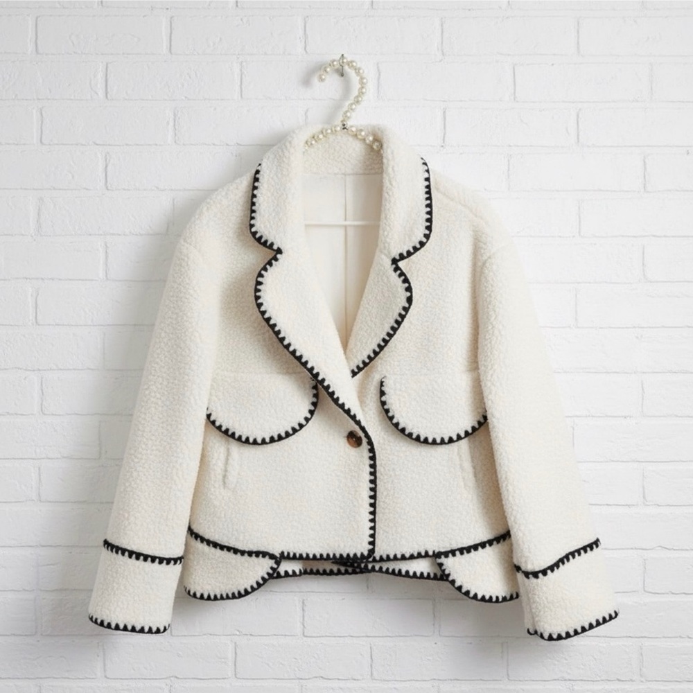 Commense Embroidered Trim Fleece Kimono Jacket - Picture 2 of 16